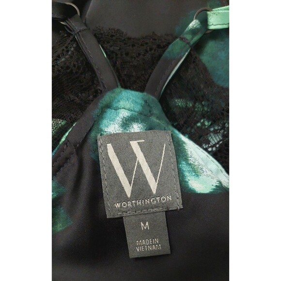Worthington Women's Size Medium Floral Slip Dress Floral Print Black Teal Satin - Picture 10 of 14